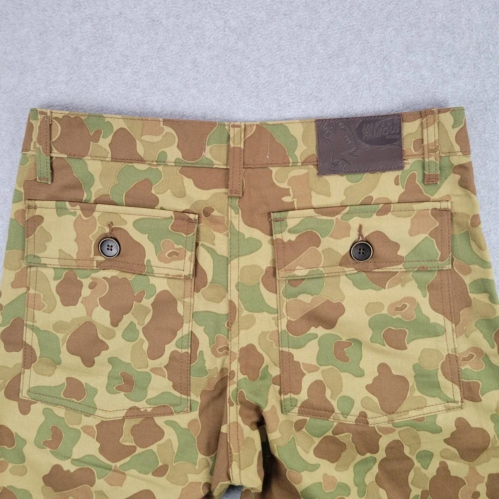 Naked & Famous Work Pant Mens 30 Green Camo Japanese Denim Frog Skin Fatigue